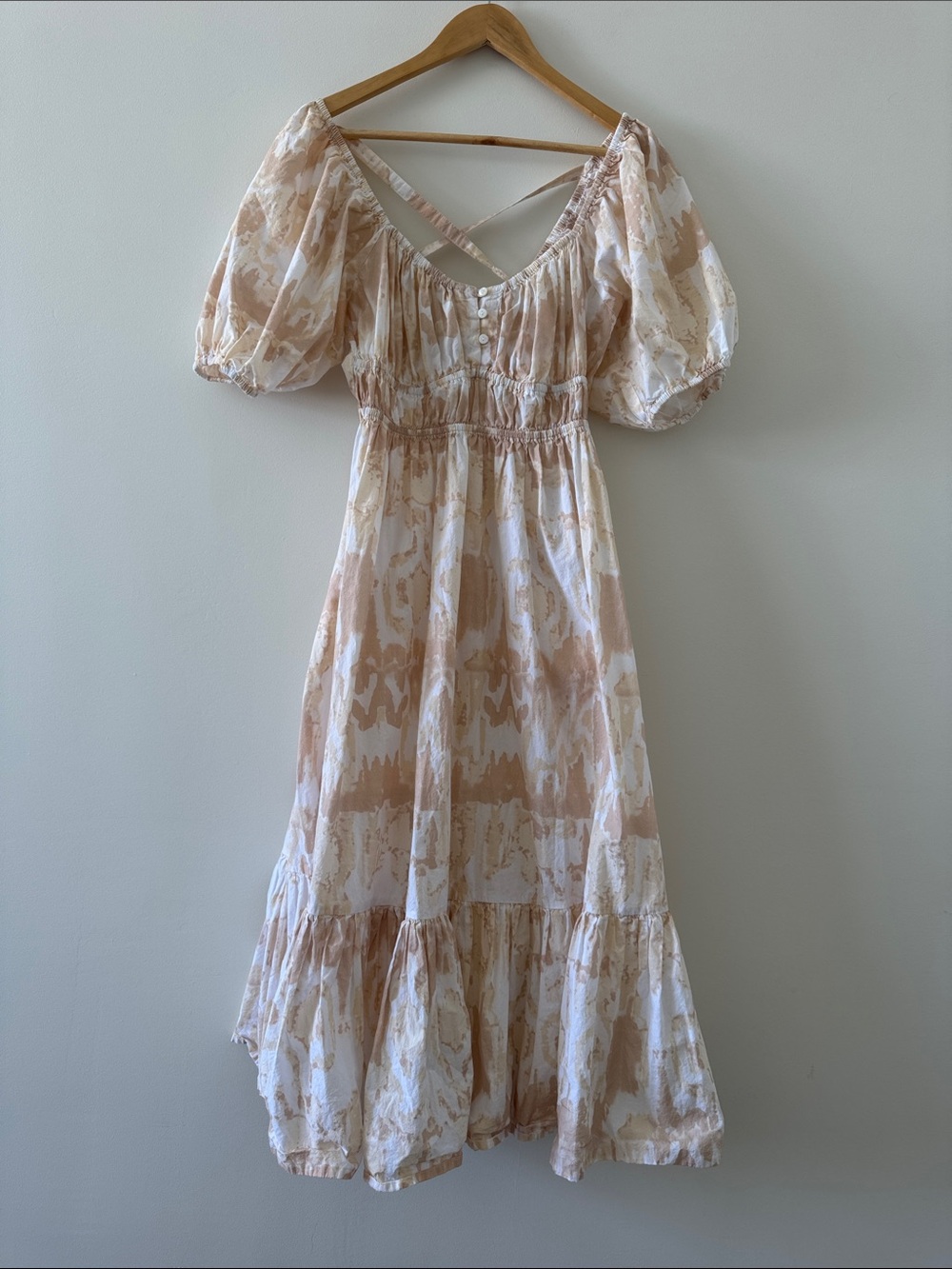 Cleobella Organic Cotton Puff Sleeve Midi Dress Cottagecore Size M Pockets - Picture 4 of 10